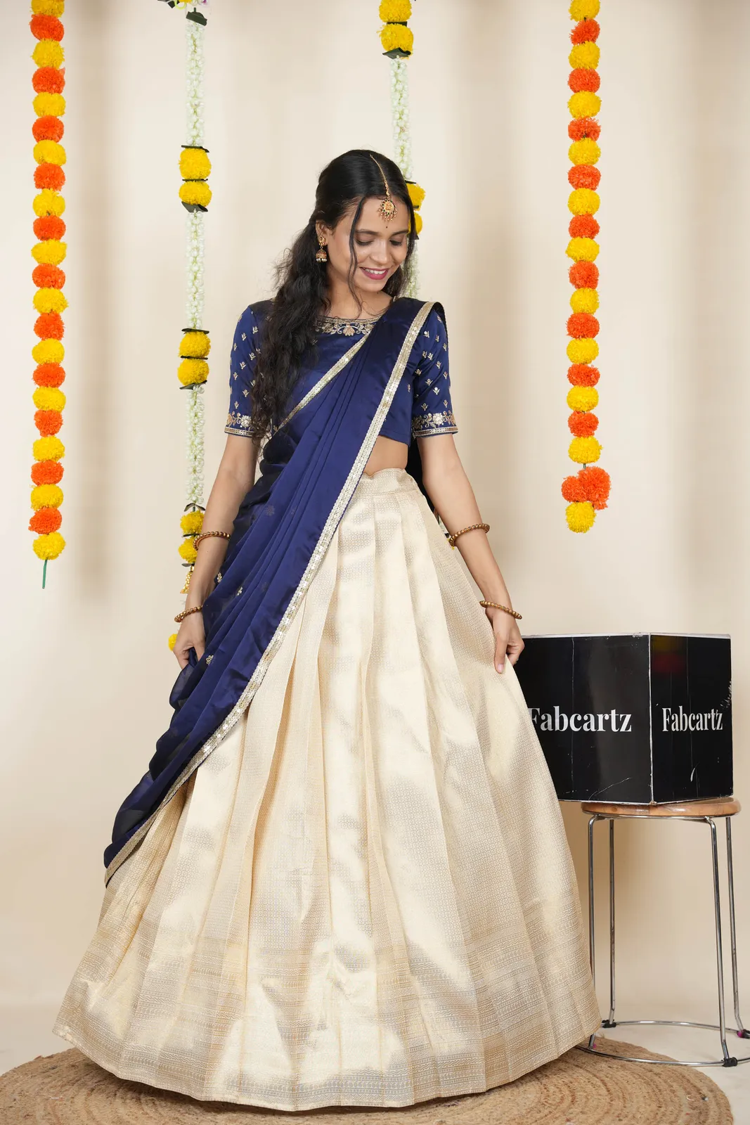 South Indian Festival Traditional Half Saree with Embroidered Blouse & Dupatta Kiara - Image 25