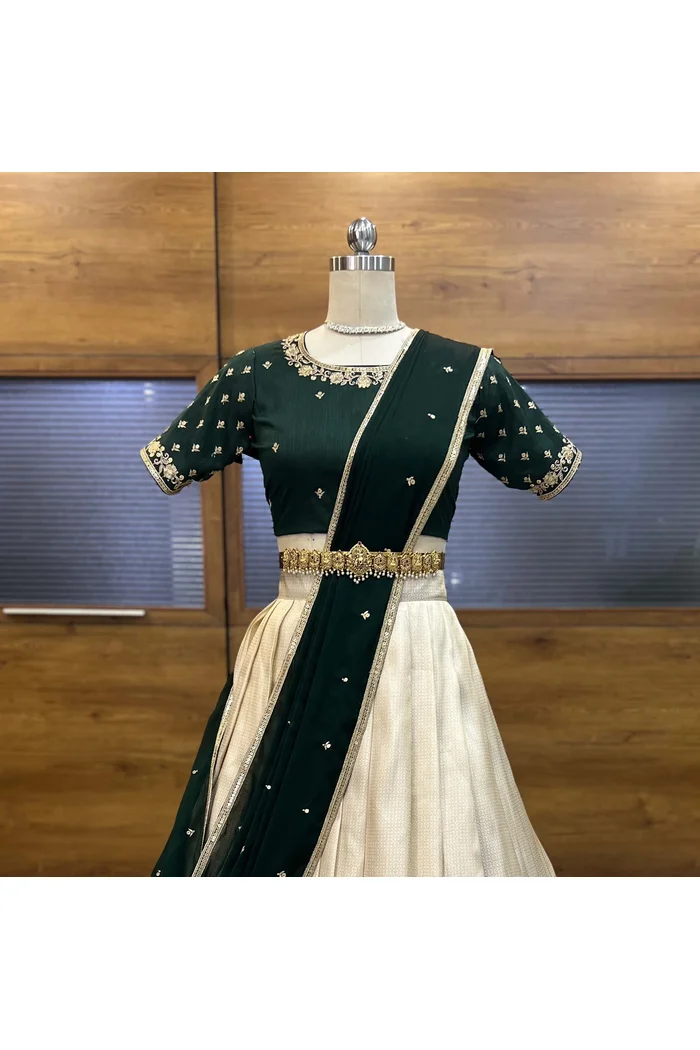 Women's Softy Silk zari work Half Saree with Embroidered Blouse and Dupatta Kiara - Image 2