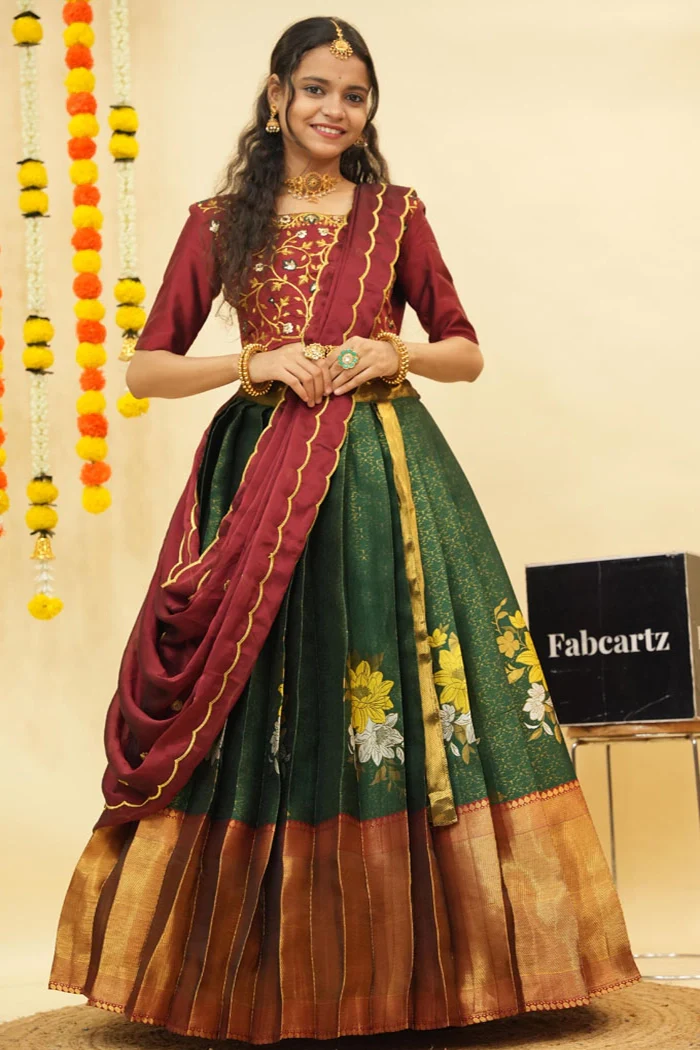 Women's Woven Design zari work Half Saree with Embroidered Blouse and Dupatta Komal - Image 11