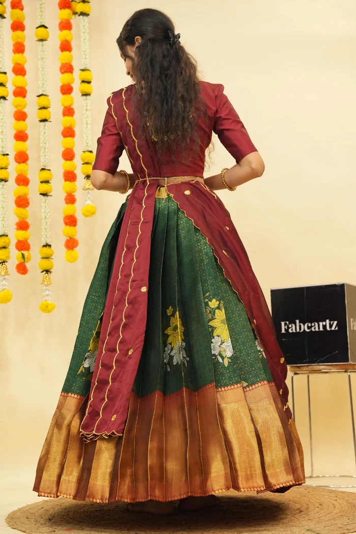 Women's Woven Design zari work Half Saree with Embroidered Blouse and Dupatta Komal - Image 12