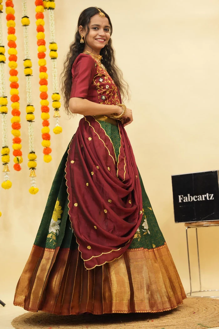 Women's Woven Design zari work Half Saree with Embroidered Blouse and Dupatta Komal - Image 14