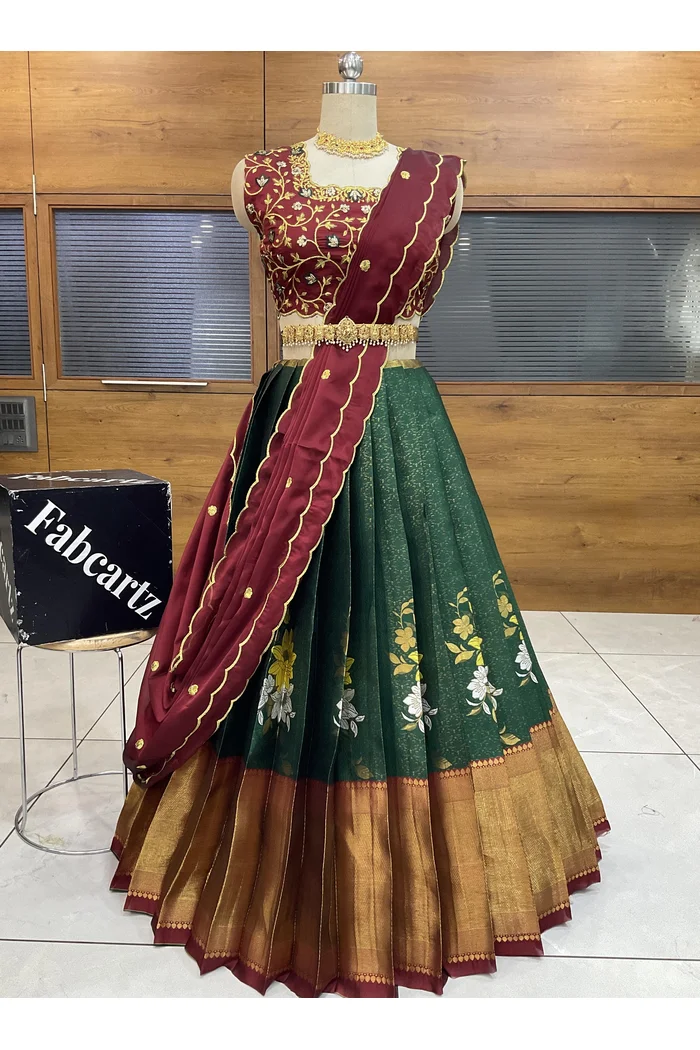 Women's Woven Design zari work Half Saree with Embroidered Blouse and Dupatta Komal - Image 10