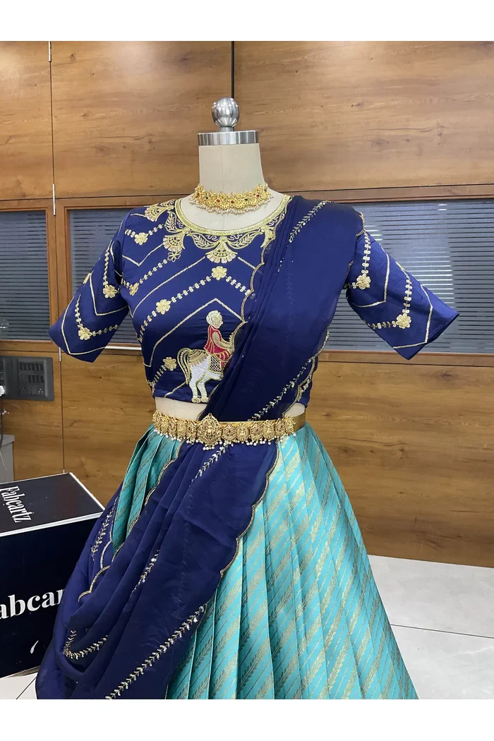 Women's Woven Design zari work Half Saree with Embroidered Blouse and Dupatta Vanya - Image 17