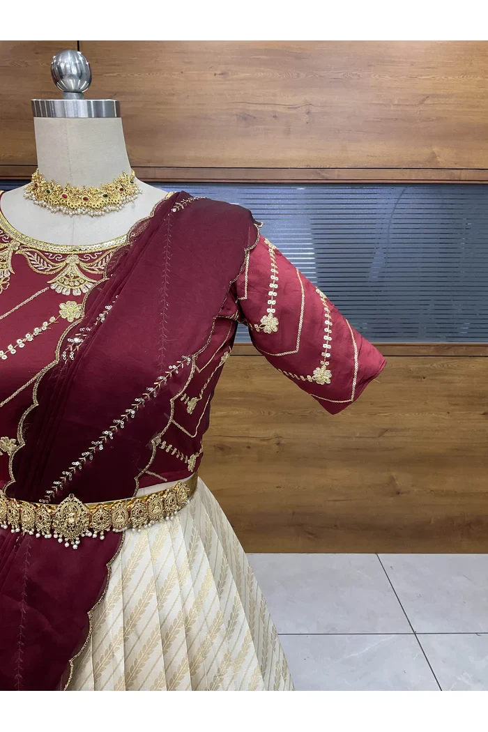 Women's Woven Design zari work Half Saree with Embroidered Blouse and Dupatta Vanya - Image 26