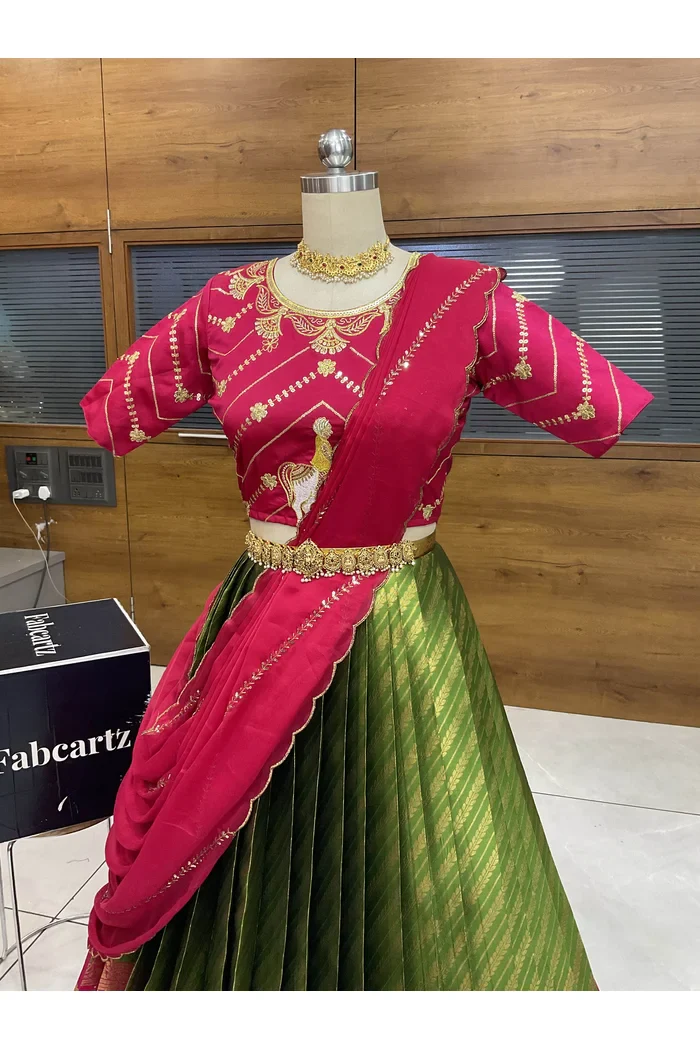 Women's Woven Design zari work Half Saree with Embroidered Blouse and Dupatta Vanya - Image 32