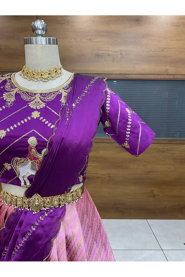 Women's Woven Design zari work Half Saree with Embroidered Blouse and Dupatta Vanya - Image 5