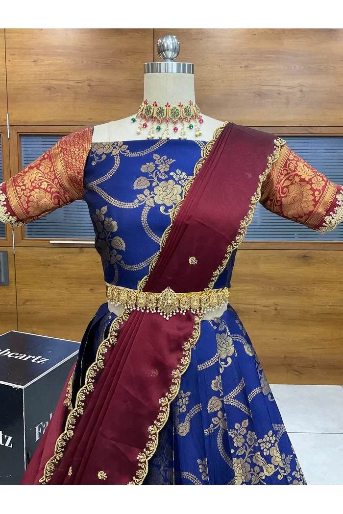 Women's Woven Design Half Saree with Embroidered Blouse and Dupatta Maalti - Image 13