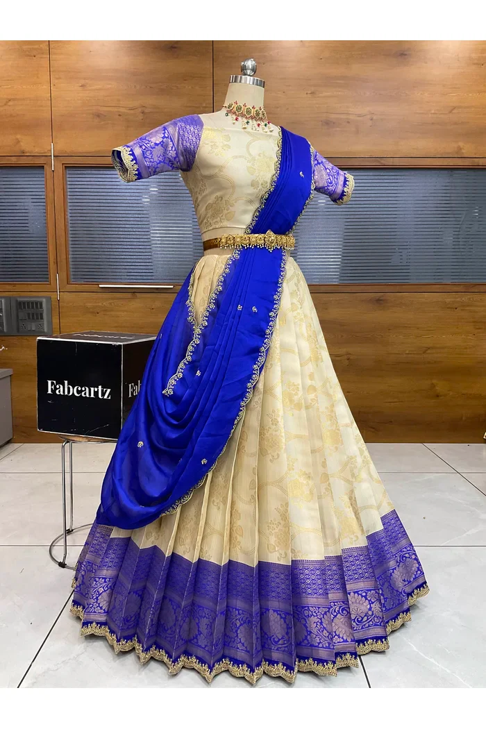 Women's Woven Design Half Saree with Embroidered Blouse and Dupatta Maalti - Image 2