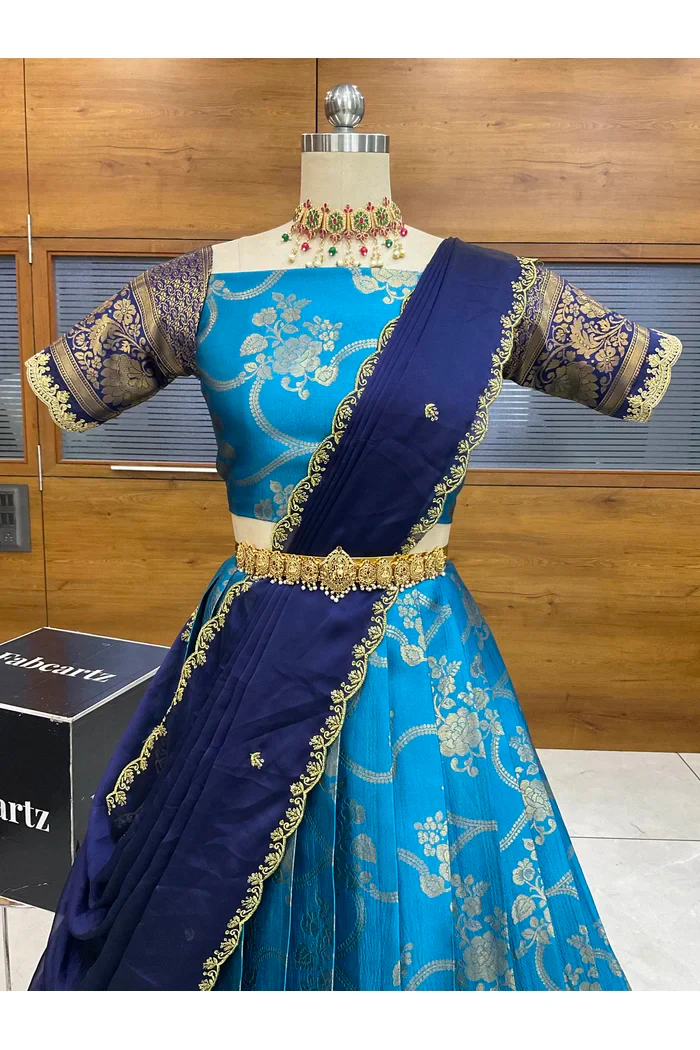 Women's Woven Design Half Saree with Embroidered Blouse and Dupatta Maalti - Image 8