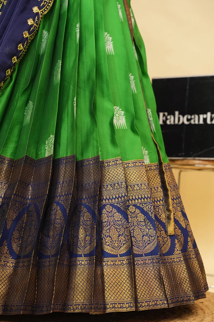 Women's Woven Design zari work Half Saree with Embroidered Blouse and Dupatta Mamidi - Image 34