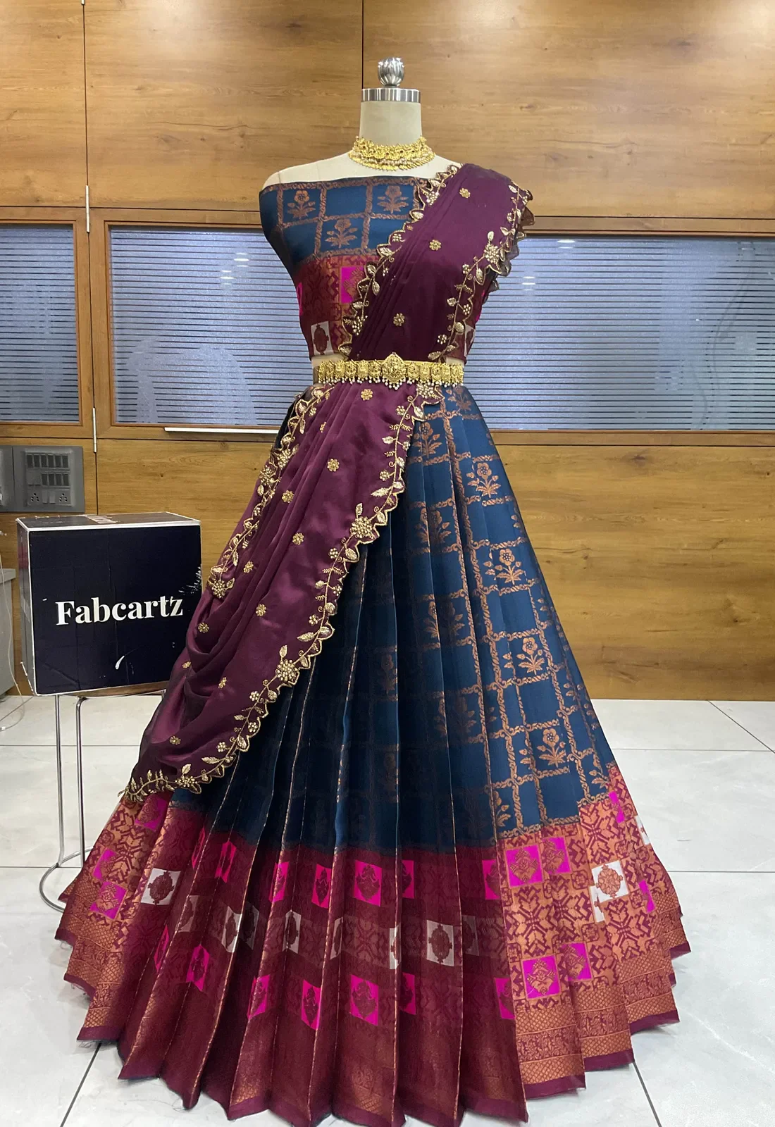 South Indian Festival Traditional Half Saree with Embroidered Blouse & Dupatta MultiRango - Image 11