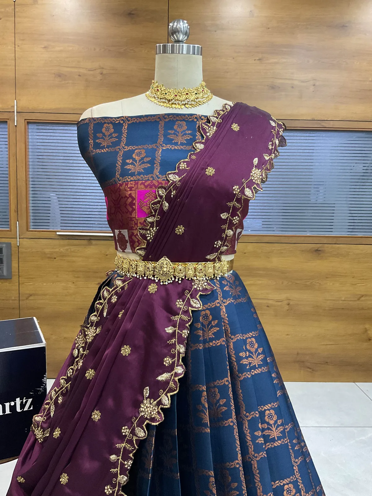 South Indian Festival Traditional Half Saree with Embroidered Blouse & Dupatta MultiRango - Image 12