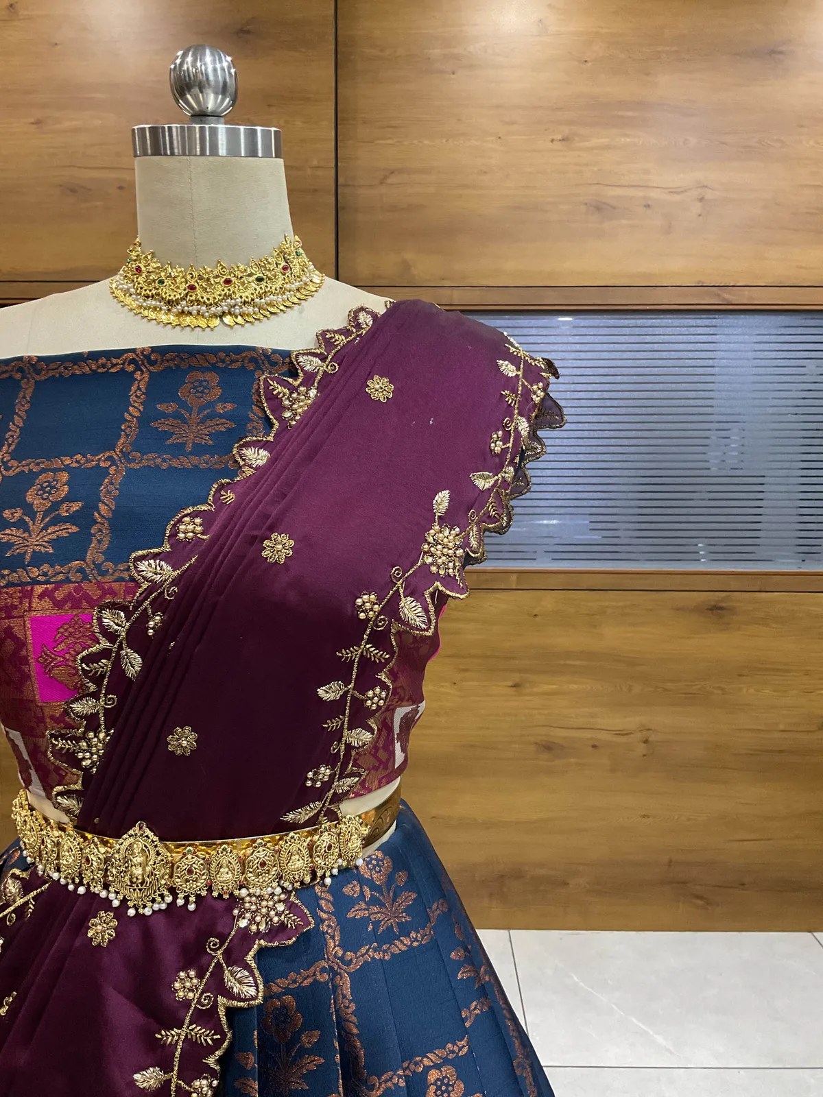 South Indian Festival Traditional Half Saree with Embroidered Blouse & Dupatta MultiRango - Image 14