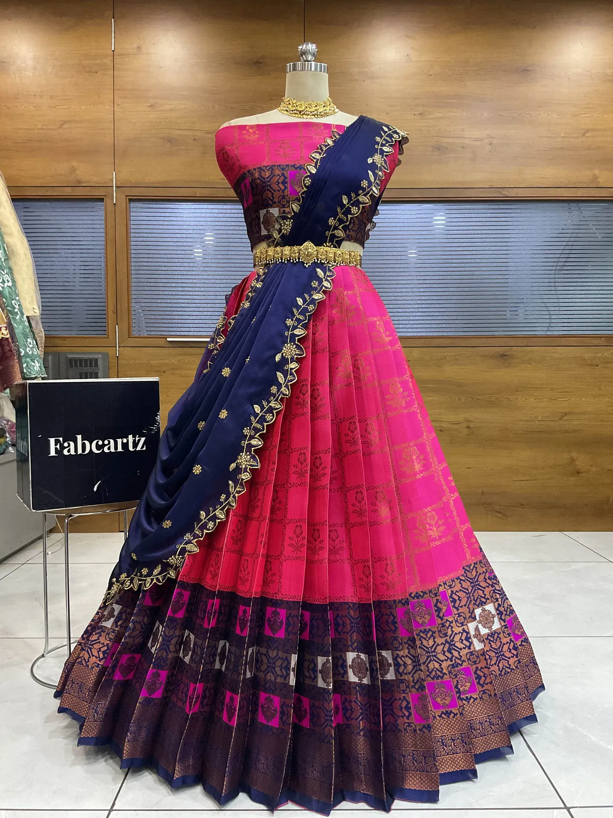 South Indian Festival Traditional Half Saree with Embroidered Blouse & Dupatta MultiRango - Image 16