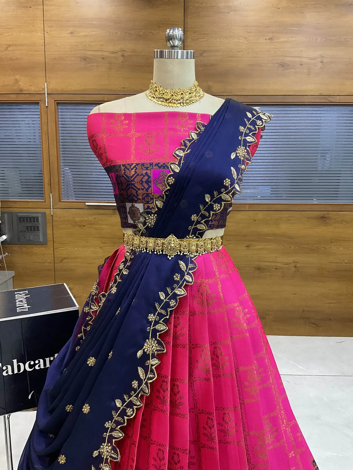 South Indian Festival Traditional Half Saree with Embroidered Blouse & Dupatta MultiRango - Image 17
