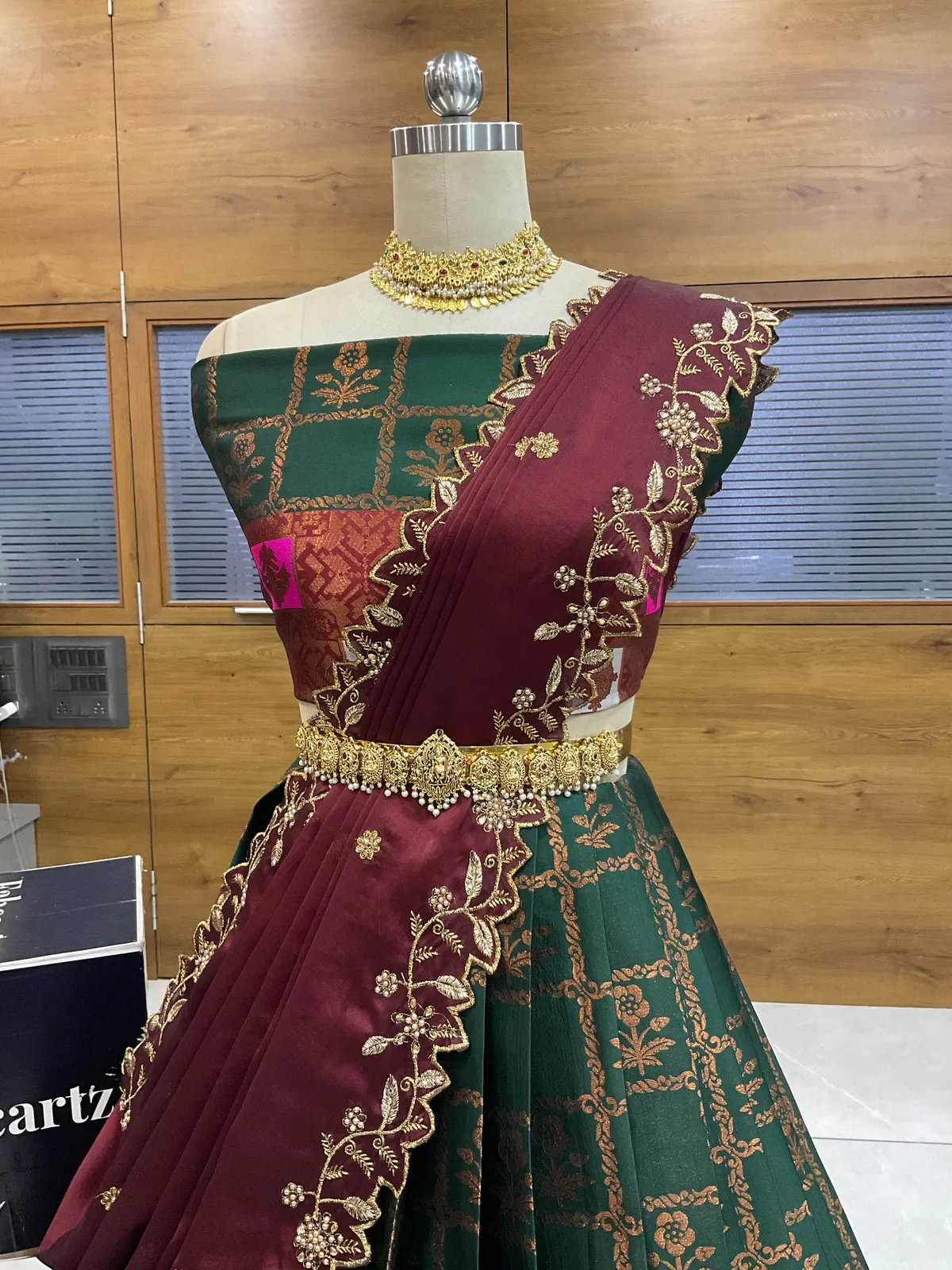 South Indian Festival Traditional Half Saree with Embroidered Blouse & Dupatta MultiRango - Image 2