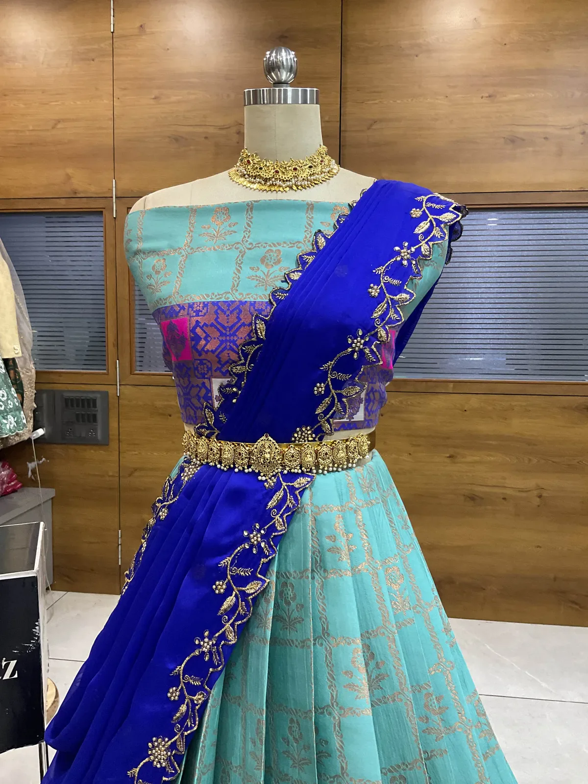 South Indian Festival Traditional Half Saree with Embroidered Blouse & Dupatta MultiRango - Image 28