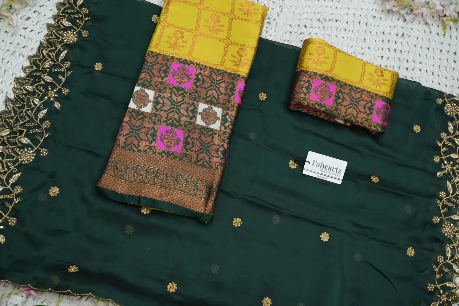South Indian Festival Traditional Half Saree with Embroidered Blouse & Dupatta MultiRango - Image 62