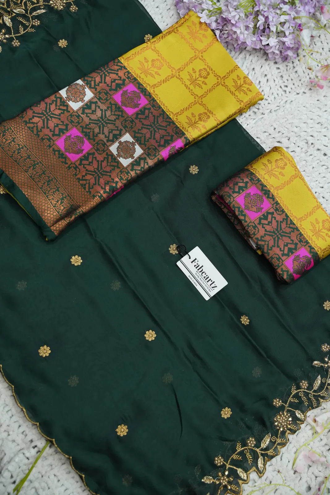 South Indian Festival Traditional Half Saree with Embroidered Blouse & Dupatta MultiRango - Image 63