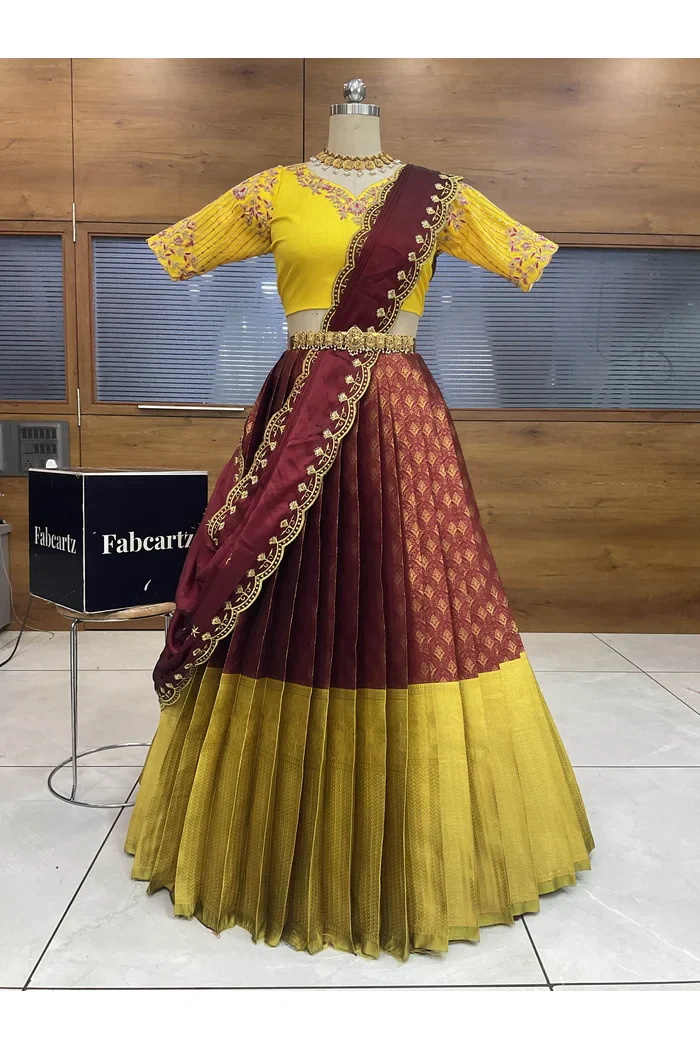 Women's Woven Design zari work Half Saree with Embroidered Blouse and Dupatta Munjyaa - Image 33