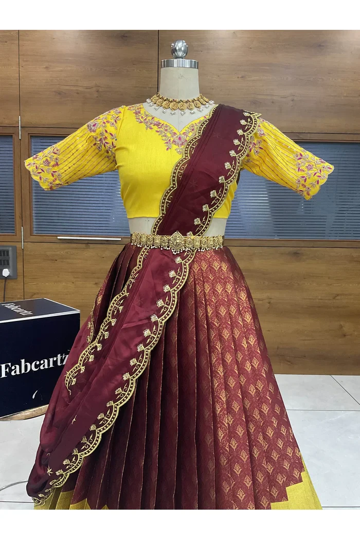 Women's Woven Design zari work Half Saree with Embroidered Blouse and Dupatta Munjyaa - Image 34