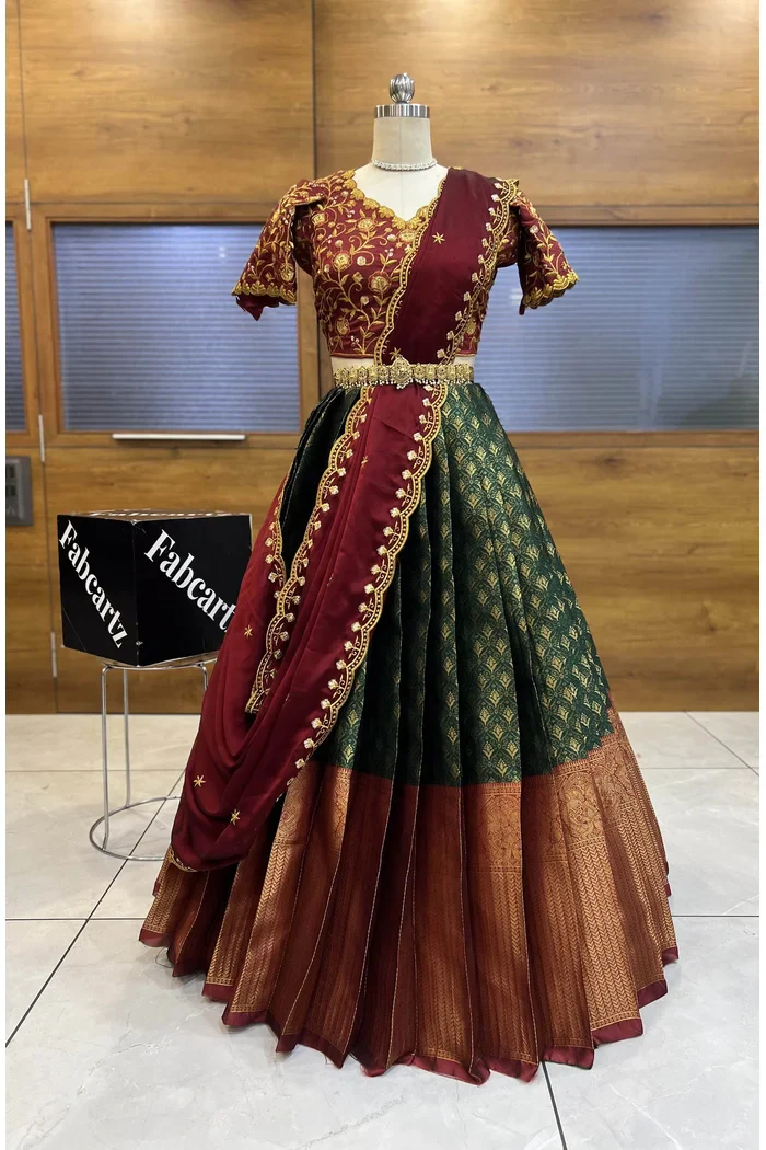 Women's Woven Design zari work Half Saree with Embroidered Blouse and Dupatta Munjyaa - Image 41