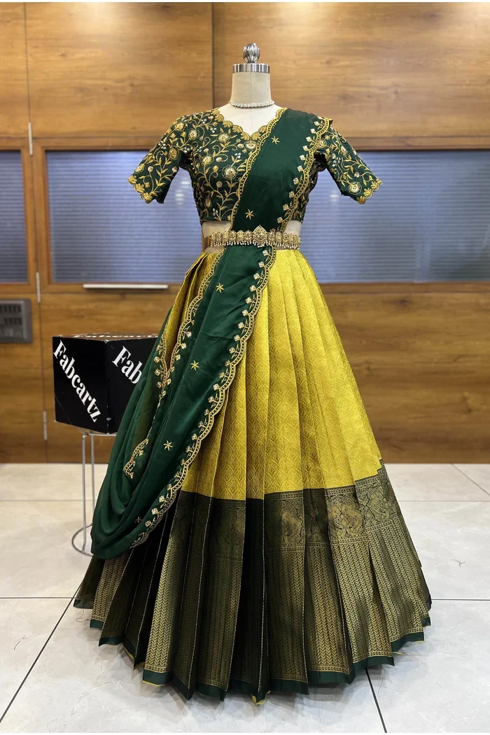 Women's Woven Design zari work Half Saree with Embroidered Blouse and Dupatta Munjyaa - Image 50