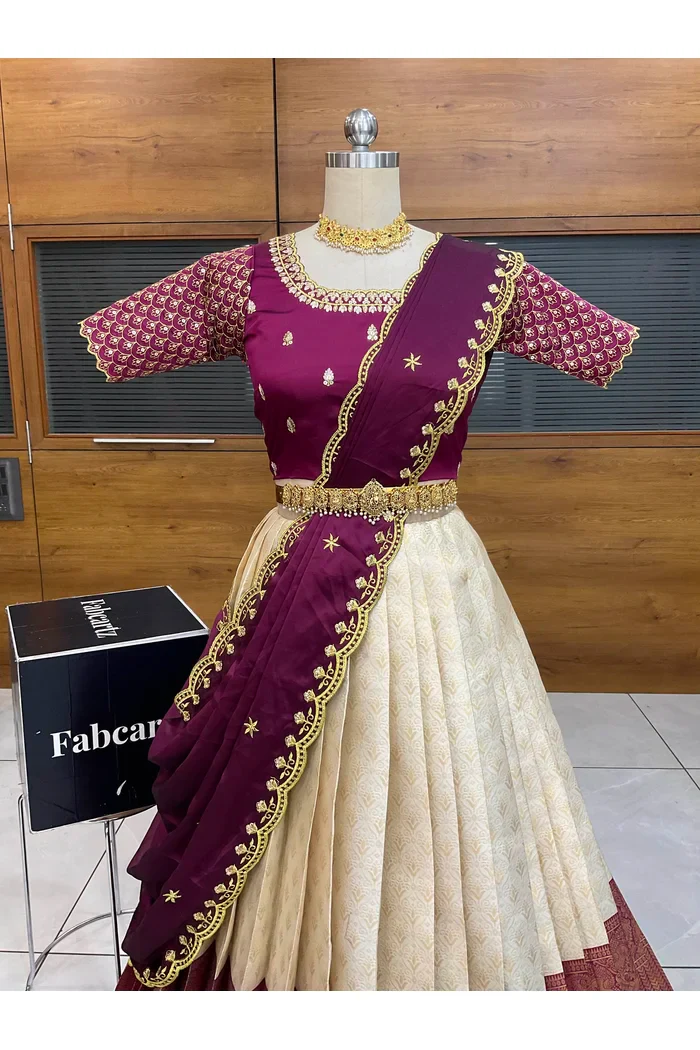 Women's Woven Design zari work Half Saree with Embroidered Blouse and Dupatta Munjyaa - Image 54