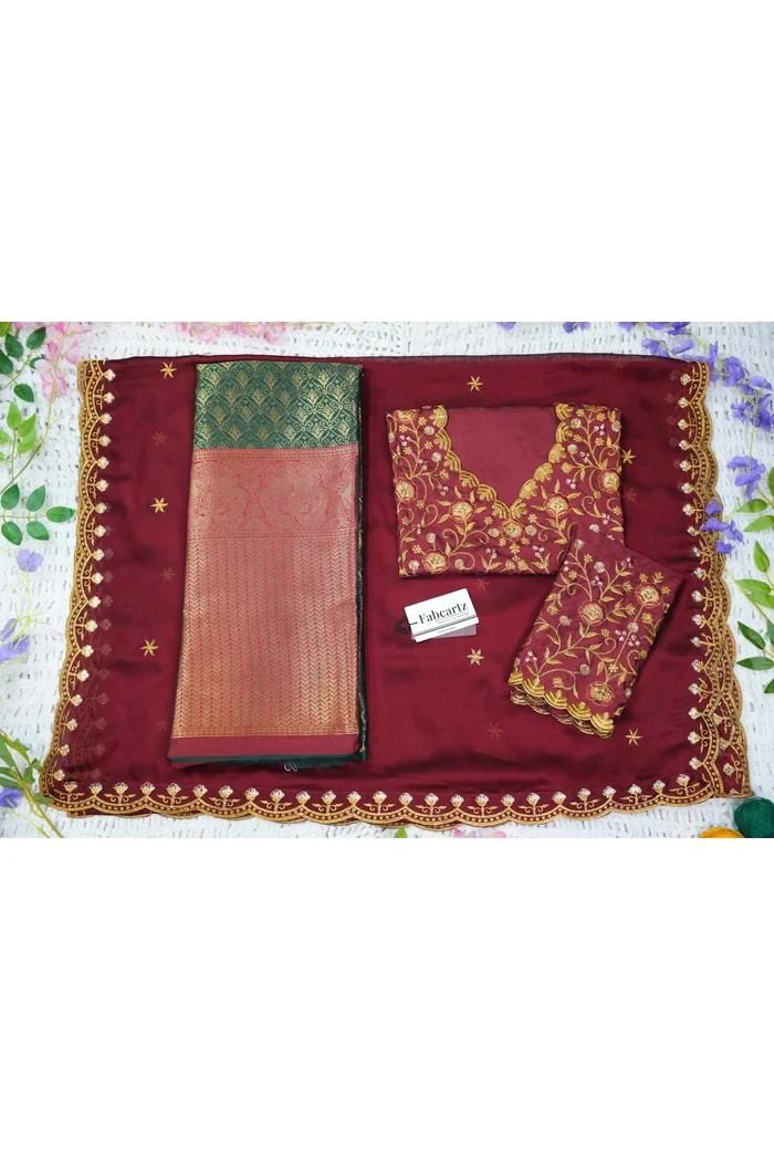 Women's Woven Design zari work Half Saree with Embroidered Blouse and Dupatta Munjyaa - Image 8