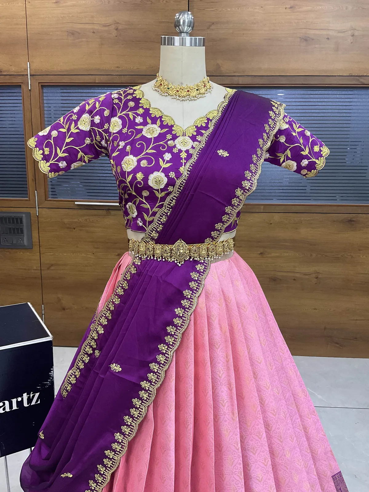 Women's Woven Design zari work Half Saree with Embroidered Blouse and Dupatta Munjyaa - Image 85