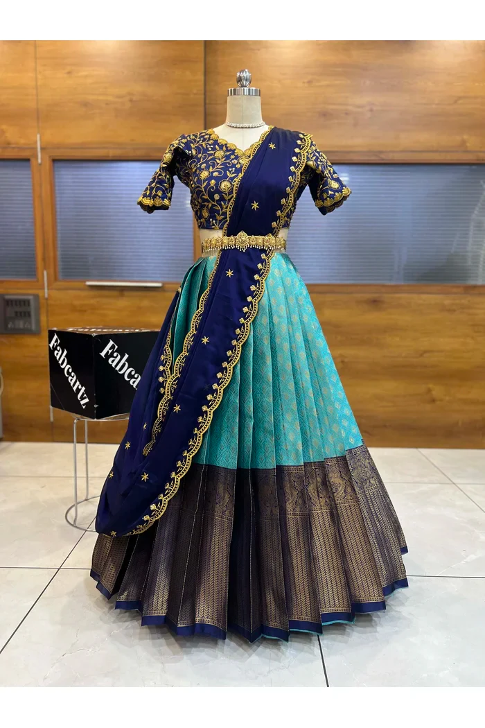 Women's Woven Design zari work Half Saree with Embroidered Blouse and Dupatta Munjyaa - Image 9