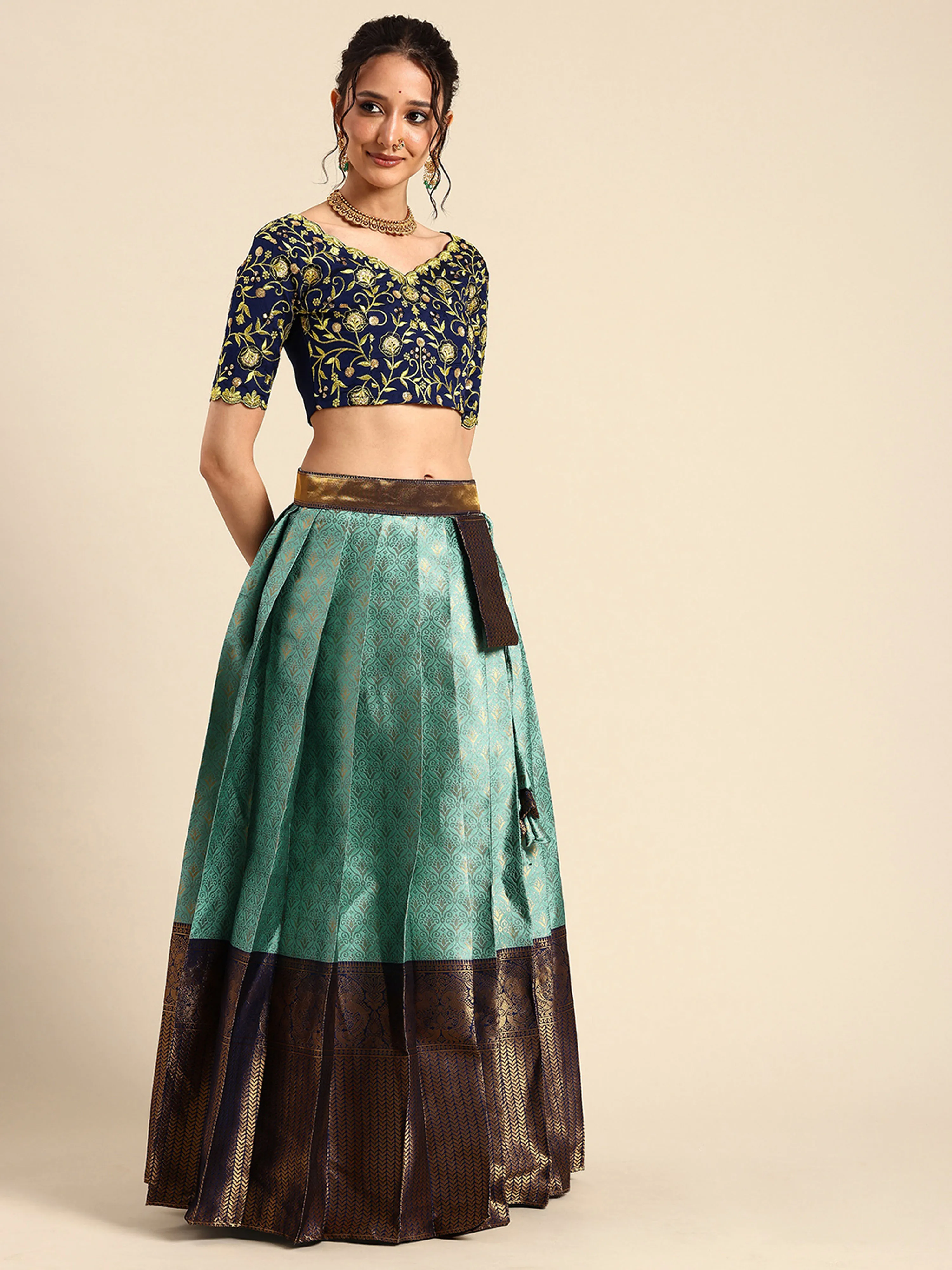 Women's Woven Design zari work Half Saree with Embroidered Blouse and Dupatta Munjya - Image 32