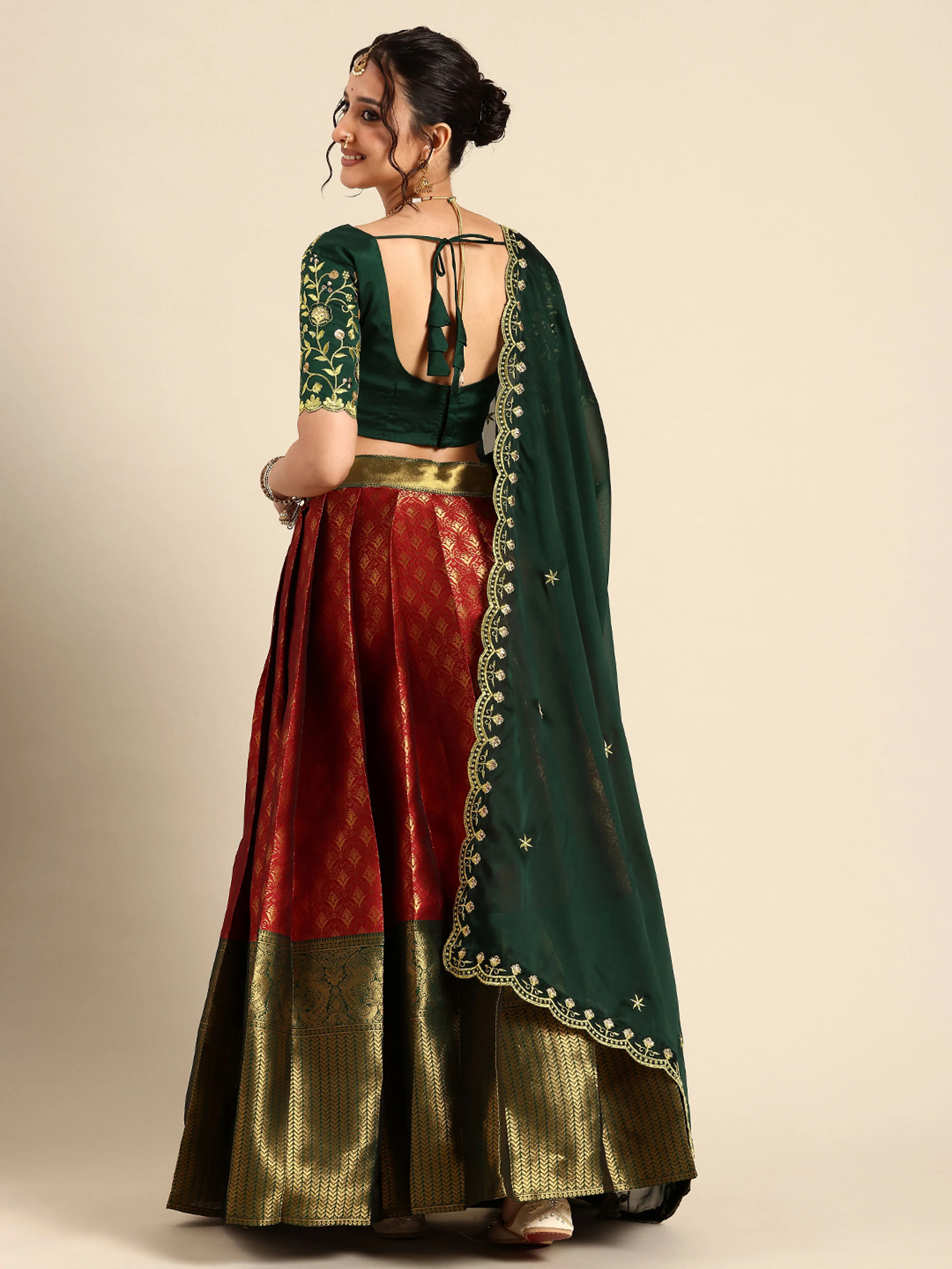 Women's Woven Design zari work Half Saree with Embroidered Blouse and Dupatta Munjya - Image 40