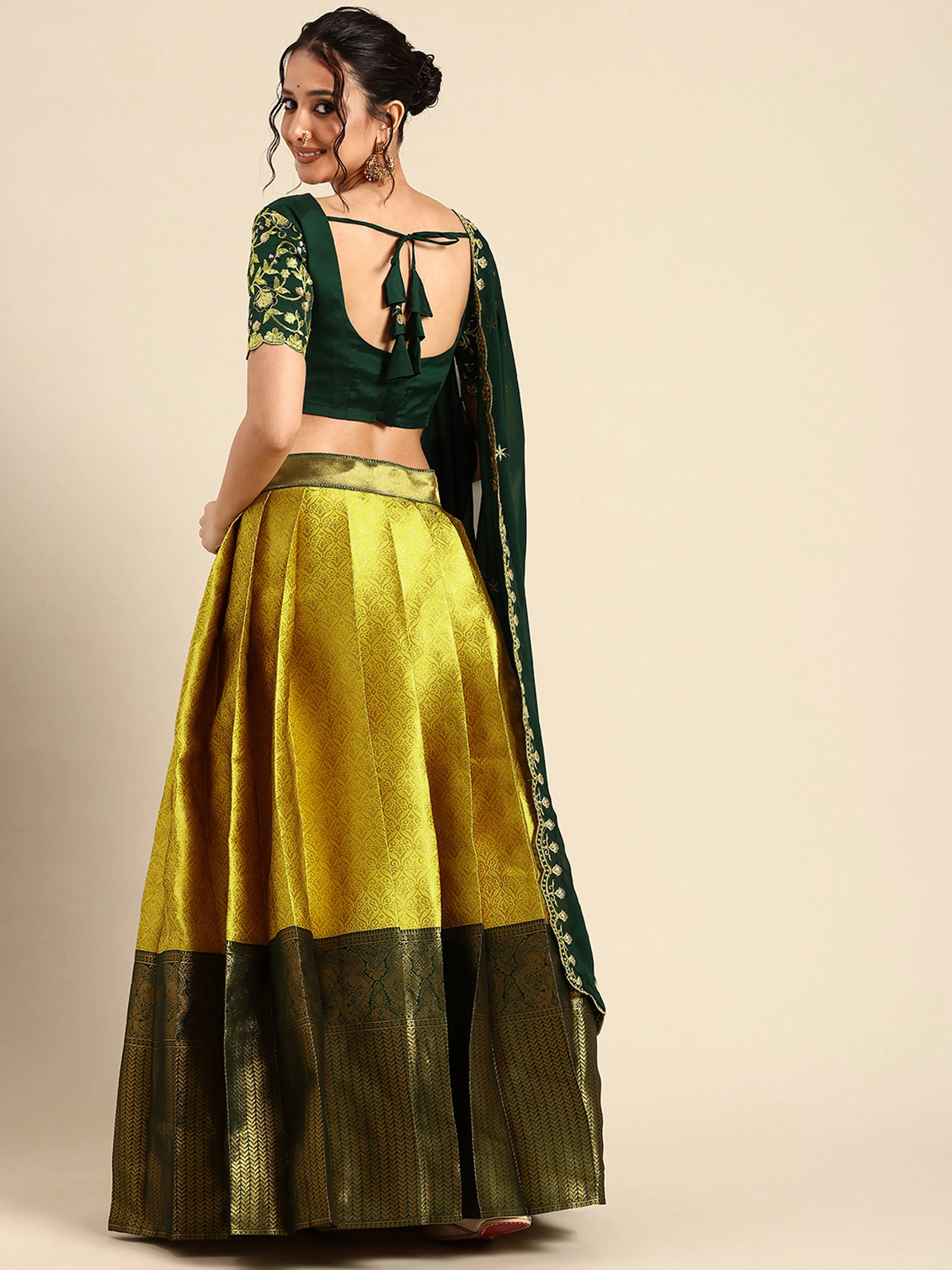 Women's Woven Design zari work Half Saree with Embroidered Blouse and Dupatta Munjya - Image 49