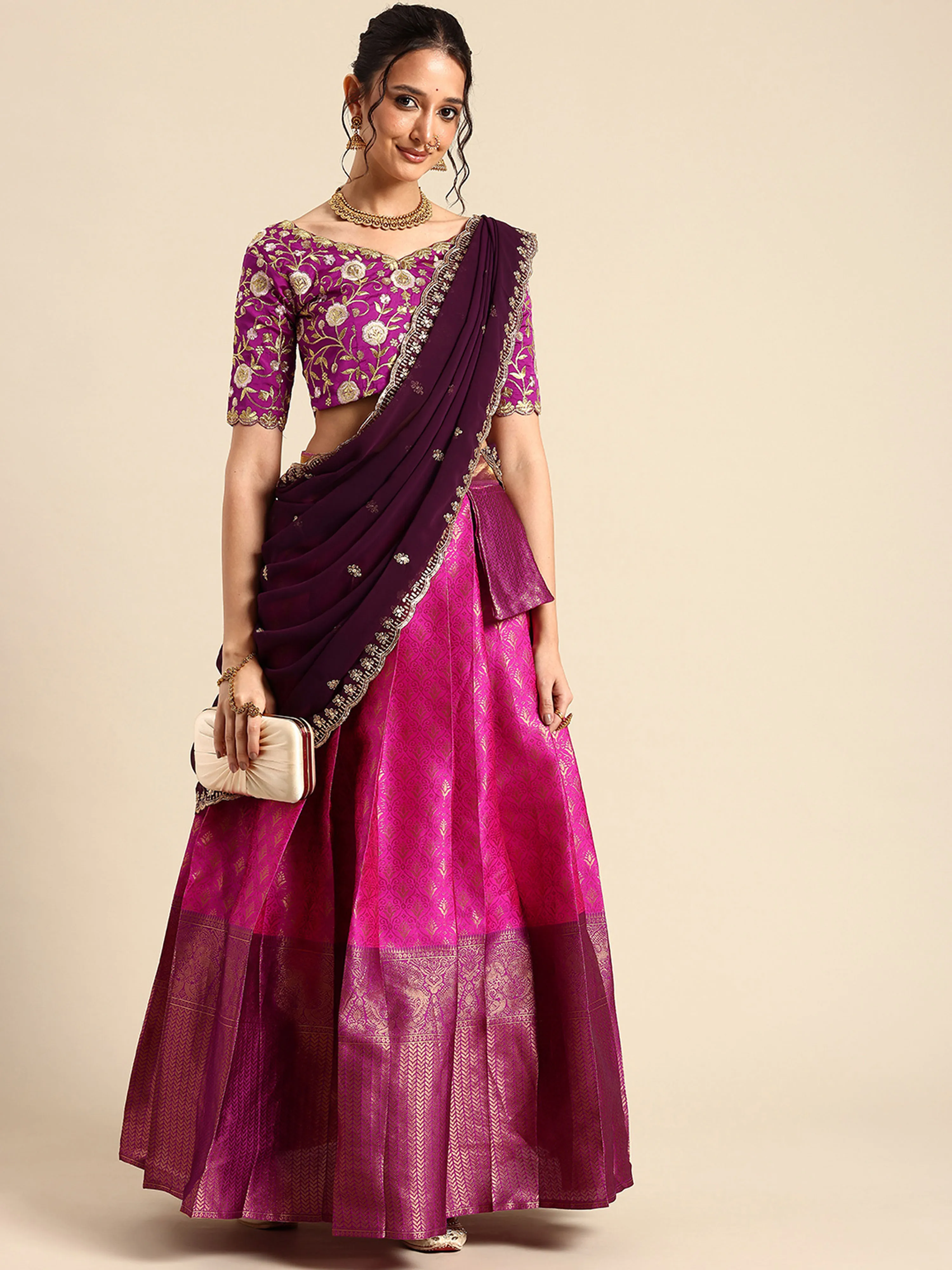 Women's Woven Design zari work Half Saree with Embroidered Blouse and Dupatta Munjya - Image 59