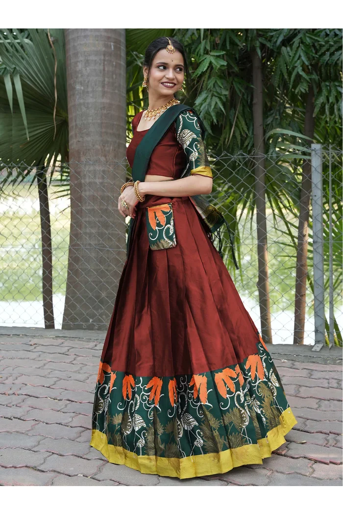 South Indian Festival Traditional Half Saree HansPAttu - Image 11
