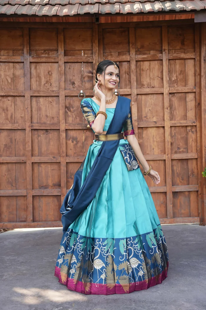 South Indian Festival Traditional Half Saree HansPAttu - Image 41