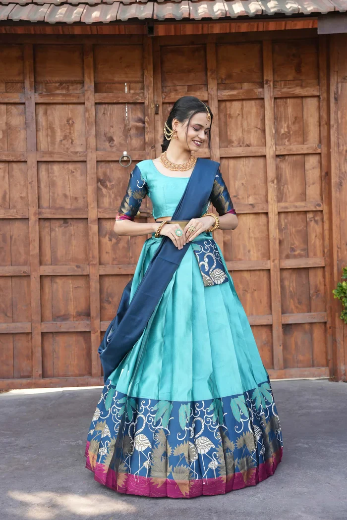 South Indian Festival Traditional Half Saree HansPAttu - Image 43