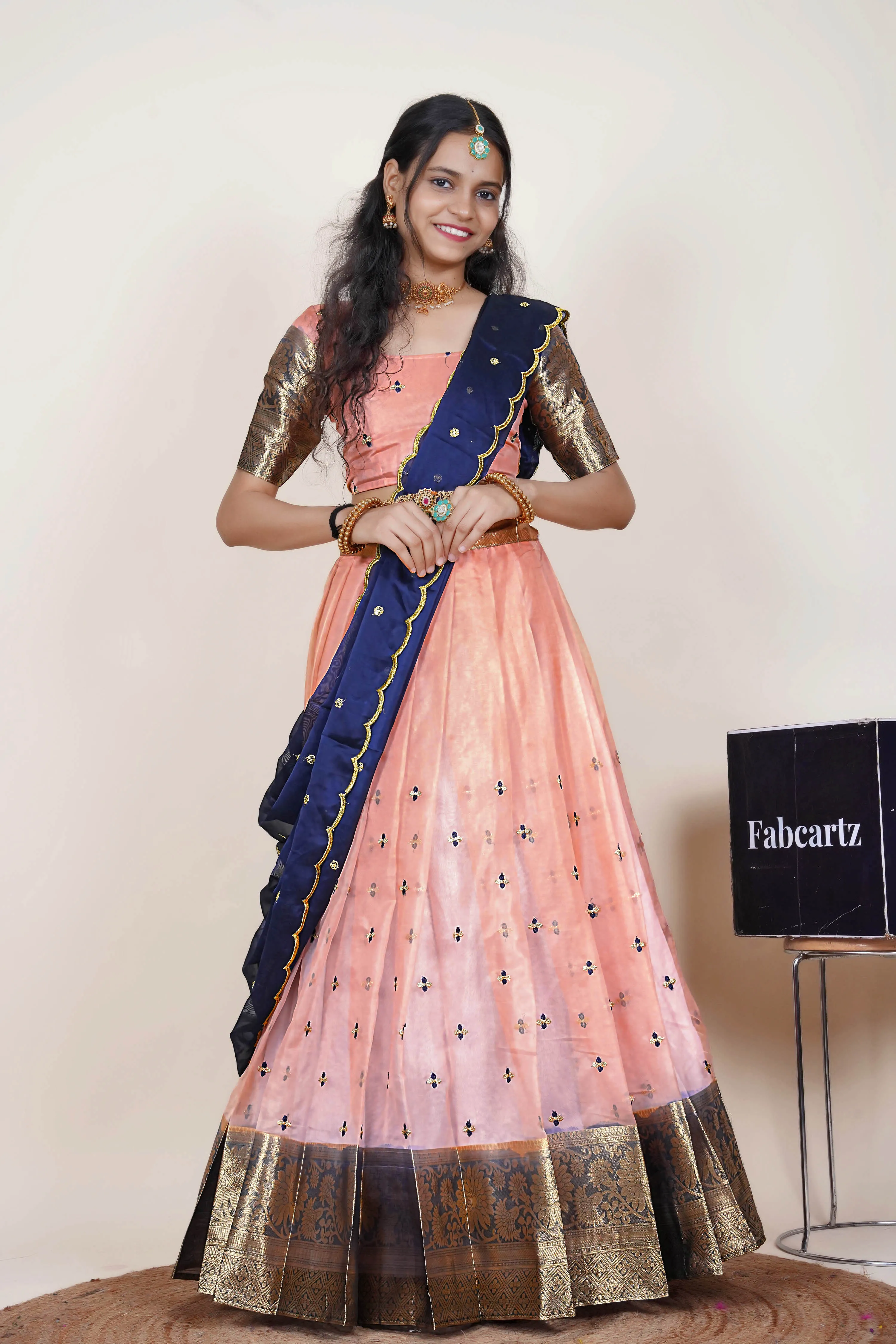 Women's Half Saree Organza with Embroidered work and Rangoli Dupatta OrganzaButti - Image 15