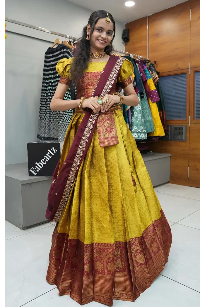 Women's Woven Design zari work Half Saree with Embroidered Blouse and Dupatta Oye!!Pattu