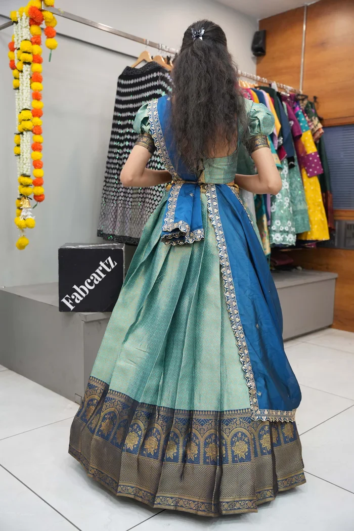 Women's Woven Design zari work Half Saree with Embroidered Blouse and Dupatta Oye!!Pattu - Image 11