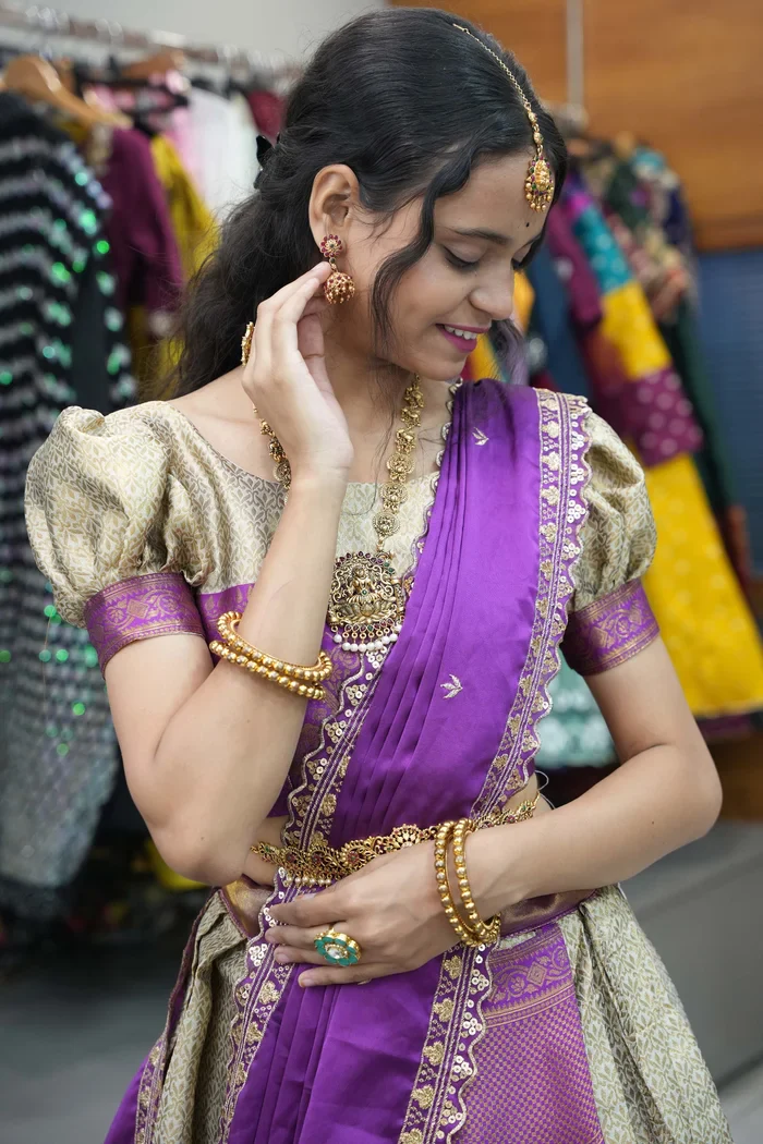 Women's Woven Design zari work Half Saree with Embroidered Blouse and Dupatta Oye!!Pattu - Image 17
