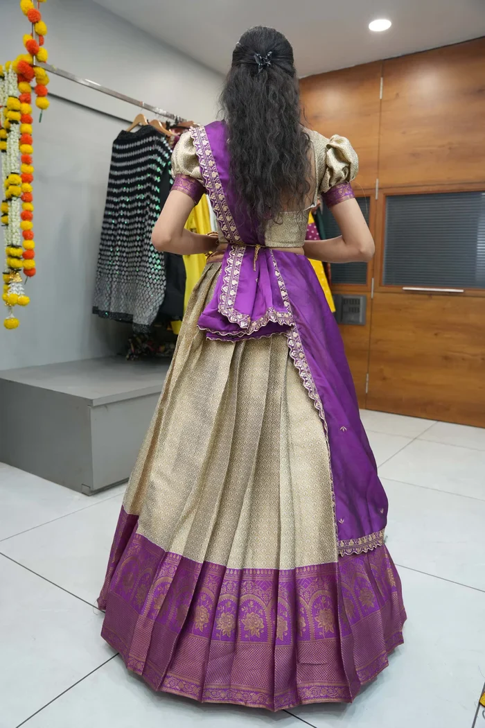 Women's Woven Design zari work Half Saree with Embroidered Blouse and Dupatta Oye!!Pattu - Image 19