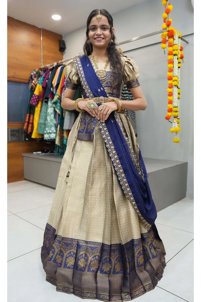 Women's Woven Design zari work Half Saree with Embroidered Blouse and Dupatta Oye!!Pattu - Image 22