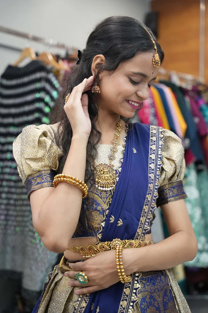 Women's Woven Design zari work Half Saree with Embroidered Blouse and Dupatta Oye!!Pattu - Image 23