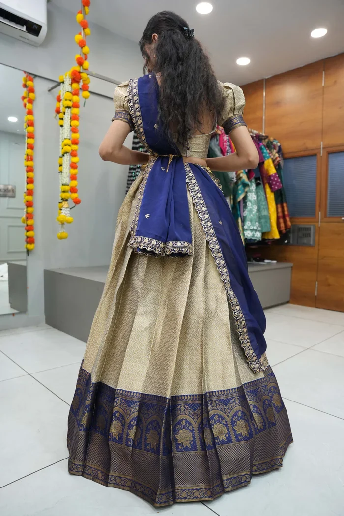Women's Woven Design zari work Half Saree with Embroidered Blouse and Dupatta Oye!!Pattu - Image 25