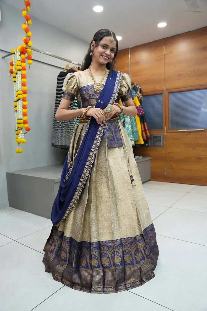 Women's Woven Design zari work Half Saree with Embroidered Blouse and Dupatta Oye!!Pattu - Image 27