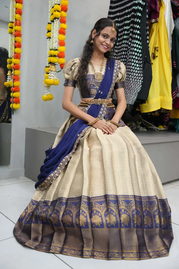 Women's Woven Design zari work Half Saree with Embroidered Blouse and Dupatta Oye!!Pattu - Image 28
