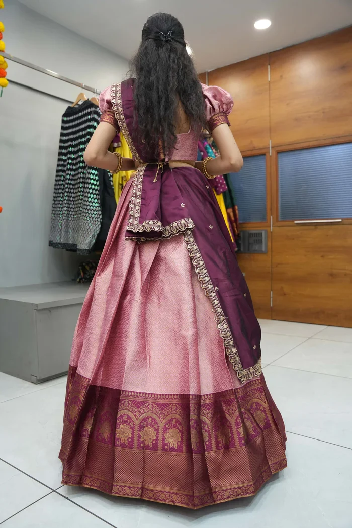 Women's Woven Design zari work Half Saree with Embroidered Blouse and Dupatta Oye!!Pattu - Image 39