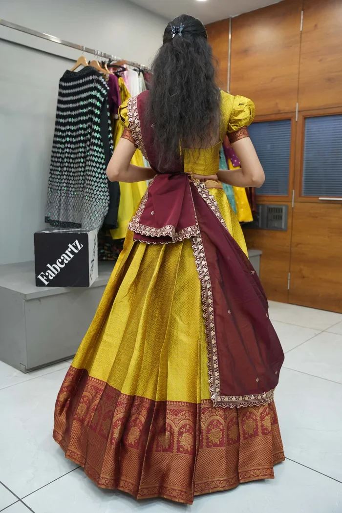 Women's Woven Design zari work Half Saree with Embroidered Blouse and Dupatta Oye!!Pattu - Image 4